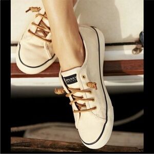 Sperry Seacoast Top-Sider Ivory Canvas Boat Shoes Size 8.5 NIB